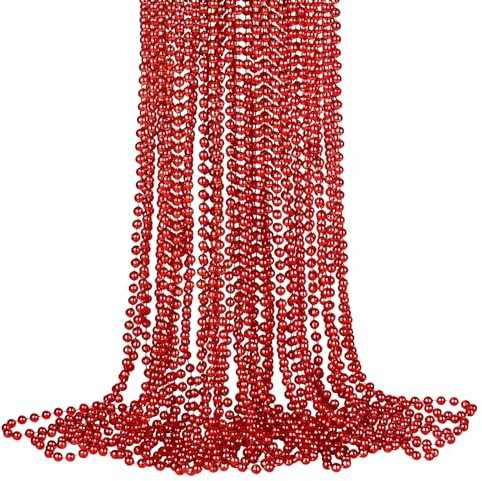 SAIAOKJ 16 Stück metallische rote Perlenketten, 83 cm, 7 mm, Mardi Gras Perlen, runde Perlenkette, Masse, Kostüm-Halskette für Karneval, Weihnachten, Karneval, Partyzubehör, Dekoration