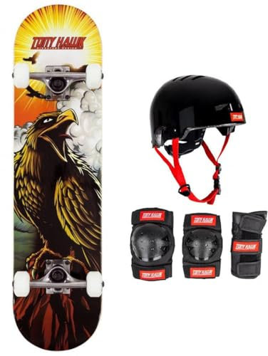 Tony Hawk Komplettes Skateboard, 7,75 Zoll, Einsteiger-Serie, Tony Hawk (Protektoren L/XL Kit, Tony Hawk Roar 7,75 Zoll)