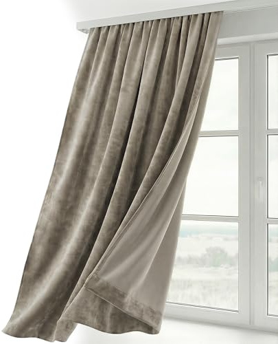 BEAUTEX Samt Vorhang Kräuselband U-Band Gardine Velvet abdunkelnd und Blickdicht, 300x245 cm (Breite 300 cm, Höhe 245 cm, Taupe)