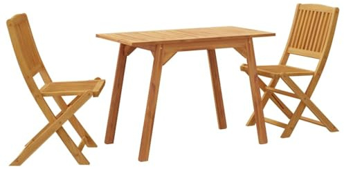 vidaXL Ensemble de Balcon 3 pcs, Table et Chaises Pliables de Salle à Manger, Meubles de Patio Extérieur, Moderne, Bois d'Acacia Solide