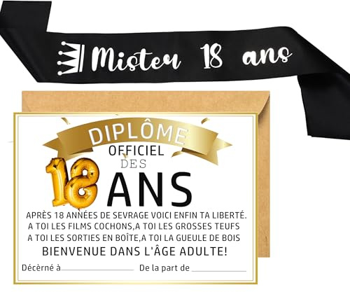 MKISHINE Carte de voeux d'anniversaire18 ans+ écharpe Anniversaire Mister 18 Ans cadeau humour 18 ans décoration Cadeau d'anniversaire cadeau 18 ans homme Affiche d'anniversaire