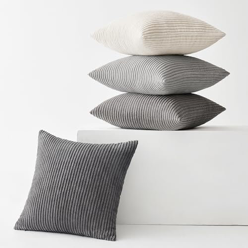 Slozzi 4er Set Kordsamt Kissenbezug Kissenbezüge Kissenhülle Sofakissen Dekokissenbezug Couchkissen Weich für Sofa Schlafzimmer Wohnzimmer Büro, 40x40 cm, Dunkelgrau Serie