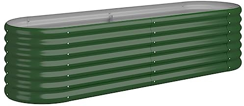 vidaXL Jardinera Arriate Elevado Macetero Maceta Tiesto Soporte para Plantas Vegetales Hierbas de Acero con Recubrimiento en Polvo Verde 152x40x36cm