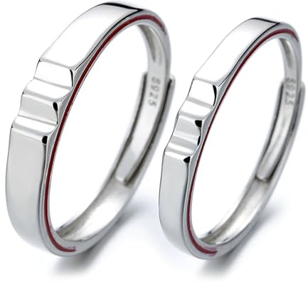 BCughia Anello Coppia Filo Rosso del Destino, Coppia di Anelli in Argento Sterling 925 con Linea Rossa Anelli Fidanzamento Matrimonio Anelli Regolabili per Uomo e Donna