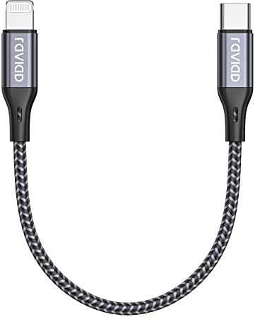RAVIAD USB C Lightning kabel 0,3 m [MFi-certifierad] iPhone laddningskabel Power Delivery nylon typ C till Lightning laddningskabel för iPhone 14/13 Pro/13 Pro Max/13 Mini/12 Pro Max/12 Mini/11 Pro/X