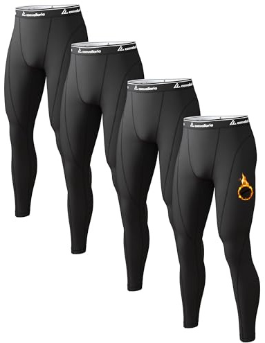 CL convallaria Long Johns for Men Thermal Fleece Lined Compression Pants Athletic Leggings Base Layer Bottoms,Large,4 Pack-4 Black