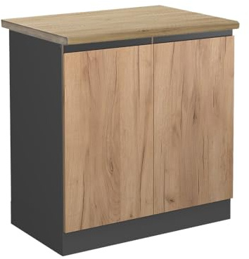 Vicco Spülenunterschrank R-Line, Goldkraft Eiche, 80 cm | 2 Türen · AP Eiche inkl. · Höhenverstellbare Füße · Großer Innenraum ✓ · ✓ Frei kombinierbar
