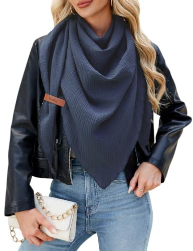PASUDA Schal Damen Musselin Dreiecksschal Baumwolle 190 * 80cm | Bequem Weiches Dreieckstuch, Halten Sie Warm Halstuch, Musselintuch Herbst, Elegant Unifarben, Groß Schal Damen Stola