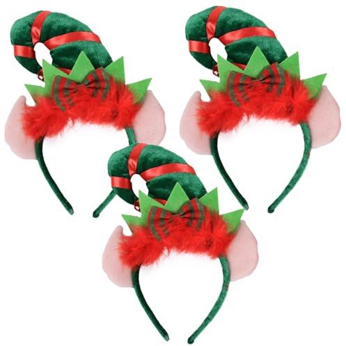 HAICN 3Pieces Christmas Elf Hat Headband Feather Cute Bell Hairband with Ears Elf Fancy Dress Costume Accessory for Santa Party Carnival Costume Masquerade