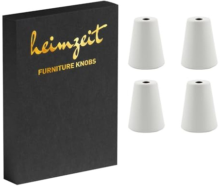 heimzeit Möbelknöpfe Cone 4 Stück aus hochwertigem Aluminium in Weiß | Schrankknöpfe Rund für Türen, Schubladen und Kommoden, Stilvolles Design, mit Einlochgriff und Schrauben
