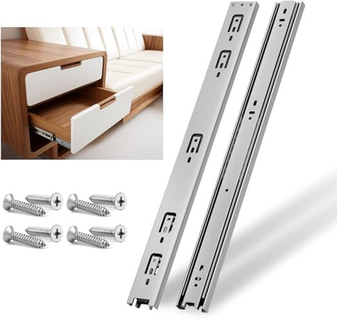 NECILO Silver 500mm Residential Drawer Runner, 45kg Load Capacity Full Extension Ball Bearing, Replacement Slides for Kitchen, Home, Office Drawers, Side Mount, 1 Pair(2 Packs)