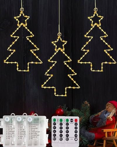 Redefun Weihnachten Fenster lichterkette, 3 Stück Weihnachten Stern Lichterketten Batteriebetrieben, 8 Modi hängende Weihnachtsbeleuchtung mit Fernbedienung & Timer für Innen Außen Xmas Deko(WarmWeiß)