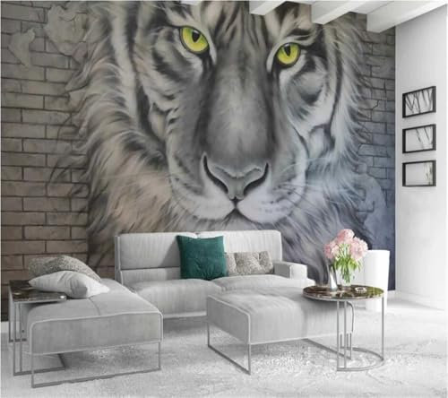 Kitquiver 3D Tigertier Wall Painting 3D Grau Ziegel Muster Tapete Wandbild Wohnzimmer Hintergrund Selbst Klebe Wandverkleidung Markt Wallpap 430x300cm