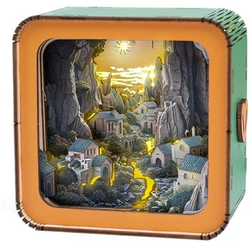 KAAYEE 3D Holzpuzzle Nachttischlampe, (Valley Village) 3D Puzzle Holz Nachtlicht Erwachsene, Wooden Puzzle 3D Lampe Geschenkbox Geschenke für Frauen Männer Freundin Freund zum Weihnachten Geburtstag
