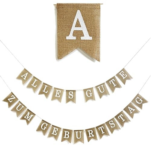 VntMQP Alles Gute zum Geburtstag Girlande Banner auf Deutsch, Vintage Leinen Deko Dekoration Drieck Flagge Wimpelkette für Geburtstagsfeier Dekoration Babydusche