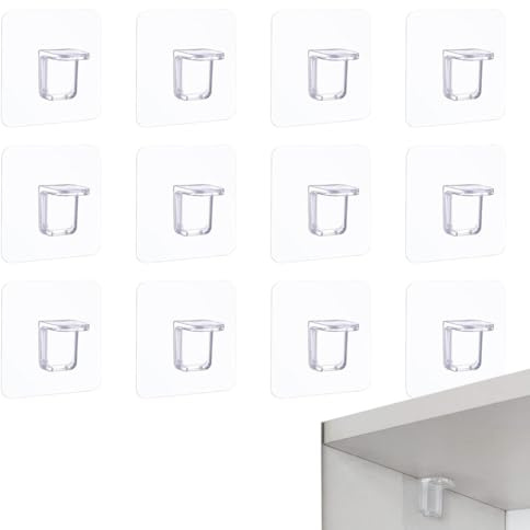 WeddHuis 12 Stück Selbstklebend Regalbodenträger Kunststoff Regalhalterung ohne Bohren für Kleiderschrank Einlegeboden Halter (Transparent)