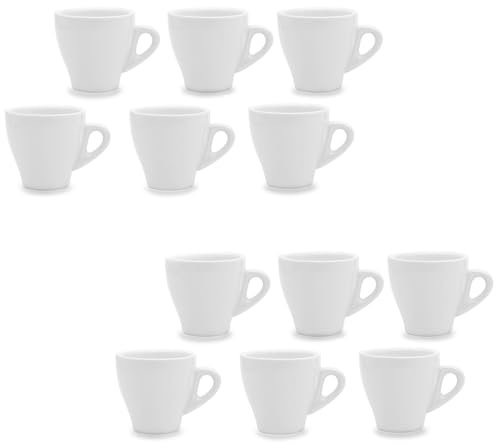 PALUPLUS Set 12 Tazzine Caffè in Porcellana da 80 ml, Tazze da Espresso con manico, Lavabili in Lavastoviglie, adatte per Microonde, Colore Bianco -208F