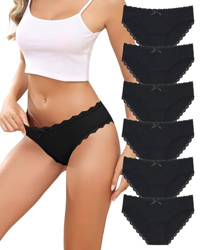 Levao Lot de 6 Culotte Femme Coton Slips Hipster Sexy en Dentelle sous-vêtement Respirant Doux Bikini Panties Multipacks S-XXL