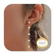 Dochais s925 long pearl earrings, 14k gold-plated pearls earring, gold/silver earrings with pearl,hanging earrings, waterproof hypoallergenic fashion jewelry for women girls