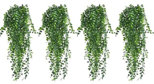 Zythrem Artificial Hanging Plants 4 Pack Faux Trailing Artificial Plants Realistic Spring Plants Greenery Ivy Vine Terrace Home Wall Room Patio Shelf Office Balcony Decoration Outdoors & Indoors