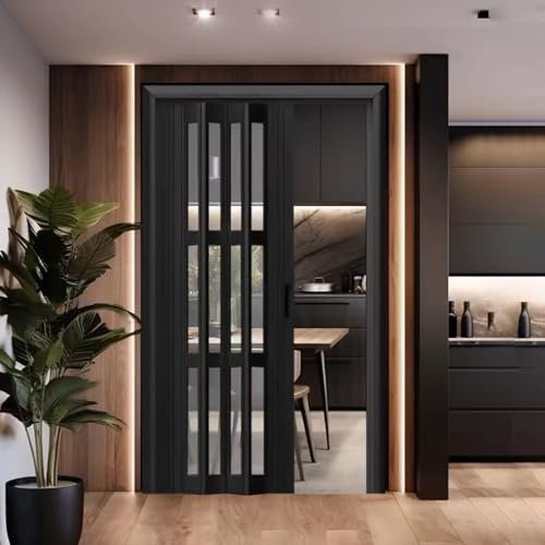 Falttür Falttüren Innentüren Hochleistungs-Innenfalttüren/ Schiebe-Falttür, 20-96 Zoll Aluminium-Trenntür Als Sichtschutz, Anpassbare Küchen- Und Badezimmerschranktüren Platzsparend(Black,24x96in(61x2