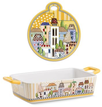 EGAN set Pirofila da forno Paese Mio colore Giallo 24,5×13 cm con sottopentola Paese Mio Giallo 17 x 19 cm