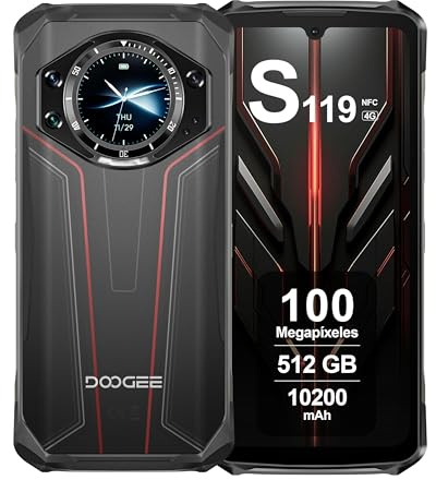 DOOGEE S119 Móvil Resistente, 24GB RAM + 512GB ROM, Batería 10200mAh, Pantalla 6.72 Pulgadas FHD+, AI Camara 100MP, Octa-Core, Android 14, Dual SIM, NFC, Móvil Rugerizado Libres, 2025, Rojo