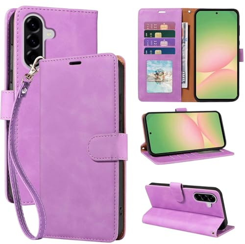 GOTOURED RFID Blocking for Samsung Galaxy A56 Case Wallet (Purple) | 4 Card Slots, Soft PU Leather, TPU Inner Shell, Wrist Strap, Kickstand, Magnetic Folio Flip Cover, Shockproof Protective