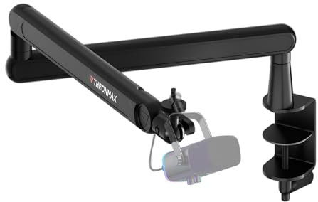 THRONMAX Bras de micro à profil bas THRONMAX S7 TUNE, bras de micro rotatif à 360°, support de micro, support de microphone pour streaming, podcasting, jeux, compatible avec Blue Yeti, HyerX,