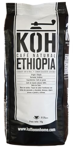 KoffeeONHOME Café en Grano, 100% Arábica, Etiopía, Tueste Natural - 1 kg