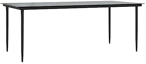 vidaXL Mesa Comedor jardín Acero y Vidrio Templado Negro 200x100x74 cm, Mesa, Mesa de Exterior, Mesa de Comedor de Exterior, Mesa de jardín