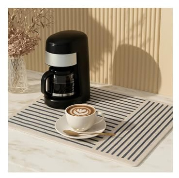 Urban Nest Coffee Mat, Absorbent PU Mat, Beige Grey Stripes, 40x60cm | PU surface, absorbent inner layer and non-slip backing for coffee machines, mugs and worktops