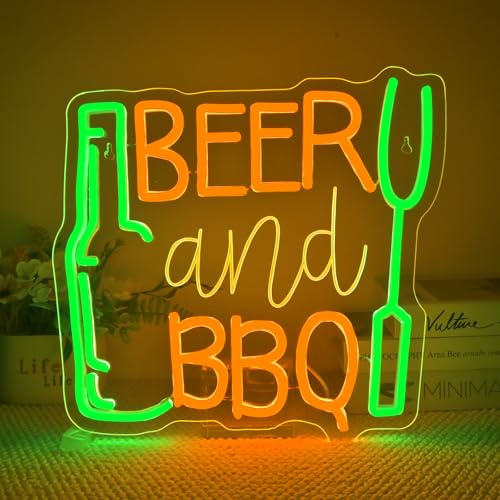 NYXEN Bier BBQ Neon Schild Bar Led Neon Schild Wand Beer Bar Neon Sign BBQ Led Schild für Bier Bar Resturant Wohnzimmer Schlafzimmer Männerhöhle Party Home Dekor Store Geschenke