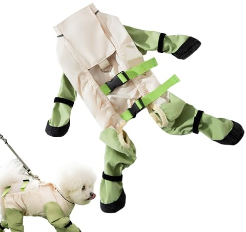 Uhngw Hundestiefel mit Hosenträgern, wasserdichte Hundestiefel, verstellbare Wickelprotektoren mit leuchtenden Streifen für Schnee, Regenmantel, Spaziergänge im Freien, Mantelzubehör