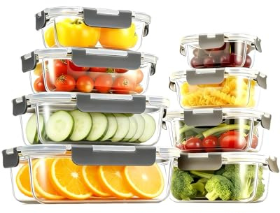 KUMD Vorratsdosen Glas mit Deckel 8er Set (16-teilig) Borosilikatglas Frischhaltedosen für Mikrowelle & Meal Prep - Eckig & Quadratisch, Ofenfest, Auslaufsicher