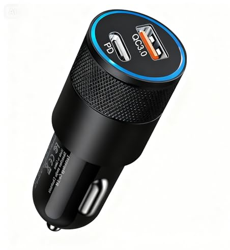 Cargador Coche Carga Rápida, 60W Coche USB Carga Cargador Mechero USB C | Cargador Mechero 12V USBC PD 30W USBA QC 30W Compatible con iPhone 16 15 Pro MAX iPad Android Tablet Samsung Galaxy S24 S23