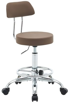 FIRAVOE Rollhocker mit Rückenlehne und Fußstütze, höhenverstellbarer Drehhocker 49,5–67,6 cm, ergonomischer Arbeitshocker mit Rollen für Büro oder Labor