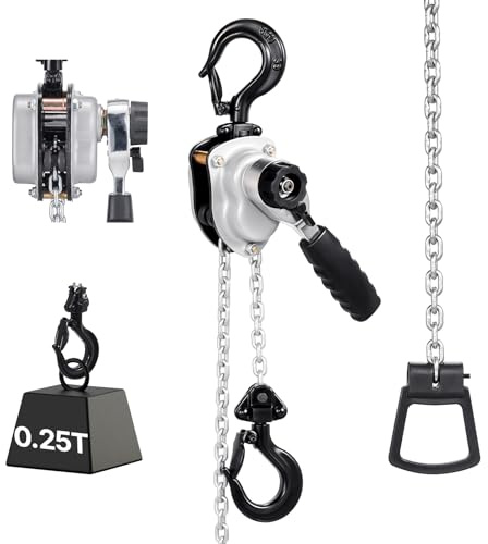 VEVOR Manual Lever Chain Hoist, 1/4T 250KG Capacity Heavy Duty Come Along, 1.5M Lift G80 Alloy Steel Chain With Dual Pawl Mechanical Brake, 360° Rotating Hooks, for Warehouse Construction Garage