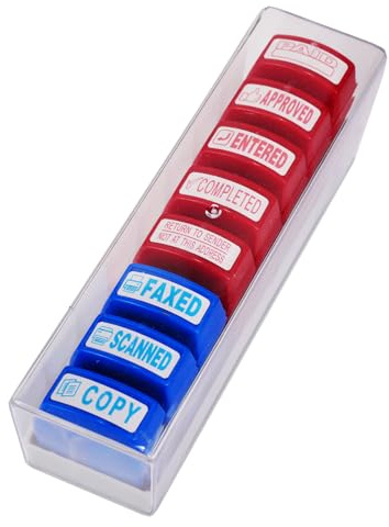 8 PCS Self-Inking Stamp Set with Storage Tray Office Rubber Stamps for Approved Paid Scanned Faxed Copy Completed Message Work Stamp for Business Finance Staff Office Supplies