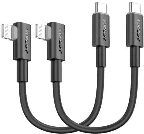 SUNGUY USB C Lightning Kabel Kurz 0.3m, 2 Stück 90 Grad USB C auf Lightning Kabel 27W Schnellladekabel iPhone Ladekabel für iPhone 14/13/12/11 Pro Max Mini XR XS 8 7 6 5 Plus, CarPlay