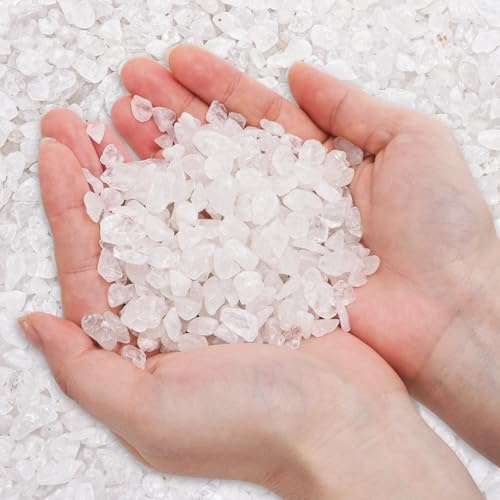 ELFULLY 5 lbs Small Natural White Quartz Crystal Stone, Irregular Aquarium Gravel, Mini Clear Tumbled Chips Crushed Stone, Healing Reiki Gemstones, Decorative Pebbles Rocks for Vase Tank Plant, 7-9 mm