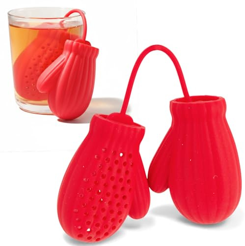 MIJOMA Colador de té de silicona rojo en forma de guante, reutilizable, apto para alimentos, para té suelto, diseño creativo, apto para lavavajillas, sin BPA