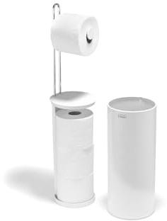 Joseph Joseph EasyStore Porte-Papier Toilette sur Pied, avec Rangement Dissimulé pour 3 Rouleaux, Blanc