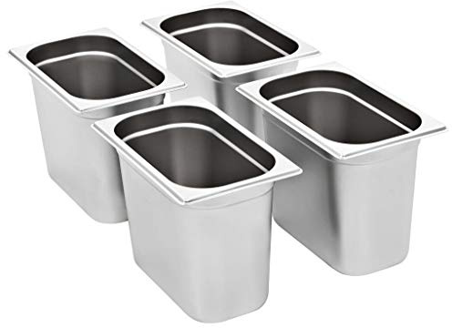 Generico Contenitori Gastronorm 4 pz GN 1/4 200 mm in Acciaio Inox,Argento,3.06kg,50904