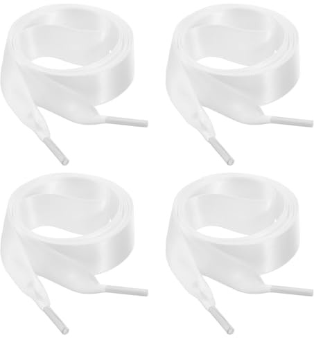 Ieron 2 par satinband snören för träningsskor, 2 cm breda platta mjuka silkesskosnören för kvinnor damer vardagliga modeskor (vit, 120 cm)