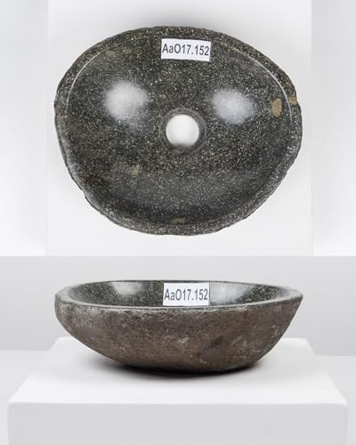 wohnfreuden Flussstein - Lavabo da appoggio, 30 cm, ovale, colore: grigio naturale, per bagno, massiccio, durevole, pezzo unico