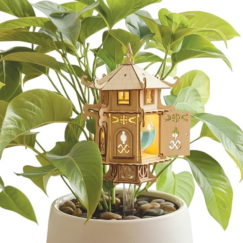 Crafts&Co® | Miniatur Baumhaus Holz Bausatz | DIY Wooden Treehouse mit LED & Automatischer Wasser Dripper | Pflanzen Deko Innen | Pavilion | Bastelset | 27x16x8.3 cm