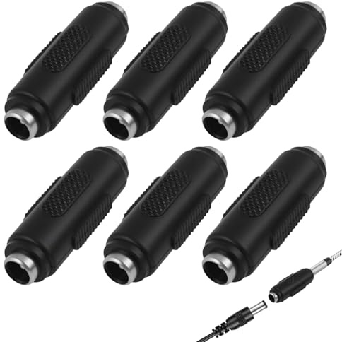 6Pcs DC Power Female to Female Changer Adapter, Female DC Jack Adapter, 5.5 X 2.1 mm Connector, DC Power Jack Connector, Easy to Install, for CCTV Cameras and Low-Voltage Electronic Equipment(Black)