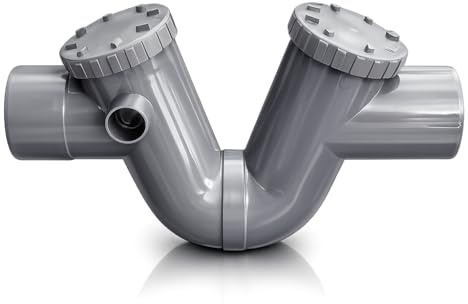 Fluvia Sifón PVC con Registro Macho Hembra 110 mm para Desagüe Evacuación con Tapas Roscadas Antiolores Accesorio de Saneamiento para Tuberías 110 mm y 40 mm Instalación Fácil Gris Resistente Duradero