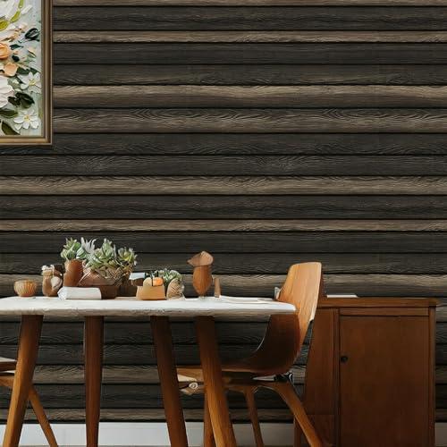 ESSMOKO Carta da Parati Adesivo autoadesivo impermeabile in PVC con venature verticali effetto legno marrone scuro per camera da letto soggiorno bar e arredamento 45 * 300 cm